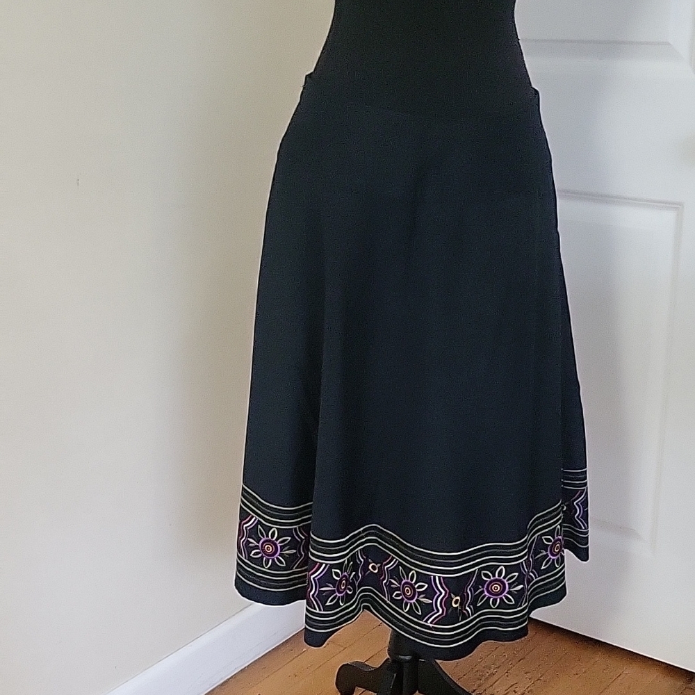 Camille La Vie Black Skirt with EMBROIDERED Purple Floral Design - Picture 4 of 7
